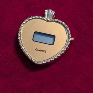 Heart-Shaped Quartz Digital Pendant Watch - Silver and Gold